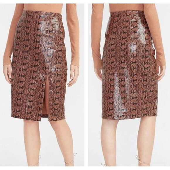 EXPRESS High Waisted Faux Leather Snakeskin Pencil Skirt Size 10 - Picture 1 of 6
